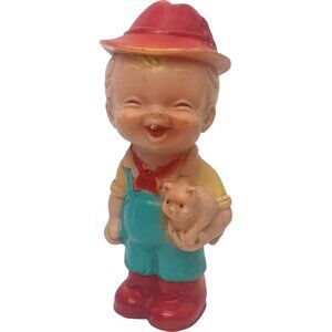 Combex Creations Little Boy with Pig Rubber Toy England #1082 Vtg Still Squeaks